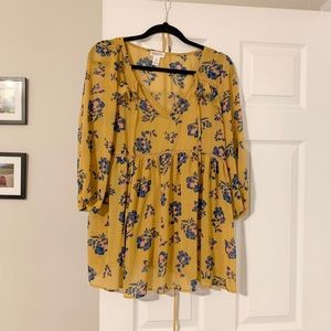 Mustard floral boho maternity shirt